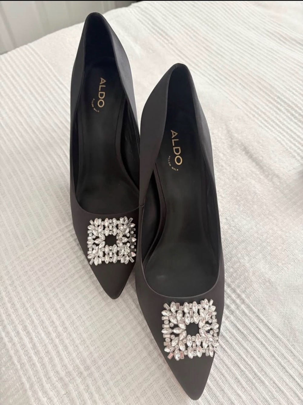 ALDO Black Pointed Toe Crystal Buckle Pumps